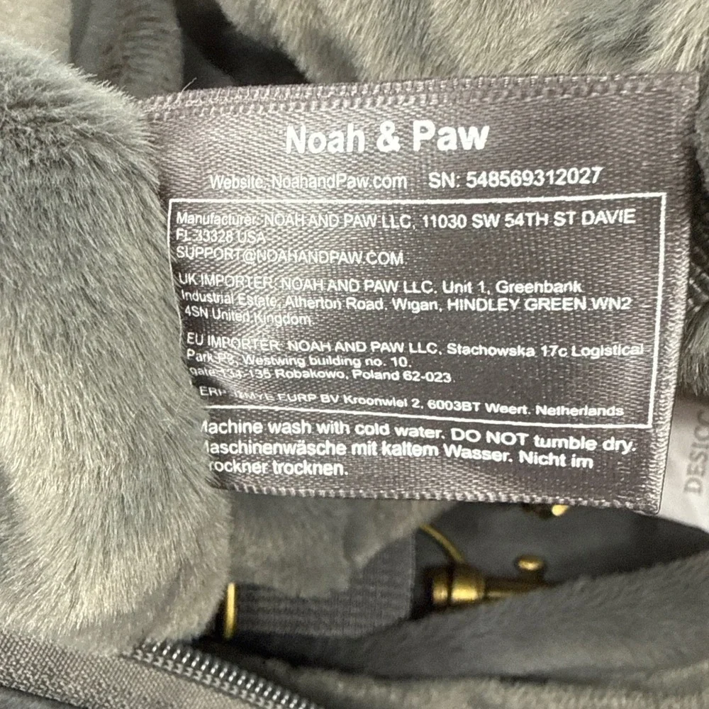 Noah & Paw Pet Carrier Sling Charcoal Grey Vegan Leather Faux Fur Small Dog Cat
